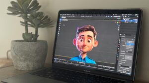 3D Animation on Laptop with Plant